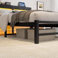 Marco de cama doble con estación de carga y luces LED, plataforma de metal resistente, marco de cama doble de 135 x 190 cm con cabecero de madera con almacenamiento, no necesita - details 39