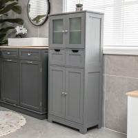 Armario Suelo de Baño, Mueble de Baño con Estantes Ajustables, Mueble de Almacenaje con Cajones y Doble Puerta, Mueble Lateral Multifuncional para Cocina (Gris) - details 6