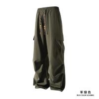 Pantalones casuales de secado rápido, pantalones de cintura elástica rectos sólidos plisados ​​con bolsillo lateral a la moda para hombres, pantalones sueltos de seda de hielo para uso diario - details 5