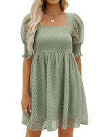 Vestido de verano de las mujeres 2023 Casual Flowy Beach Cuello cuadrado Linterna Manga corta Plisado Una línea Vestido Tie Mini vestido - details 13