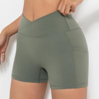 Pantalones cortos de gimnasio para mujer, yoga con bolsillo, leggings Fiess, pantalones cortos de cintura alta - details 27