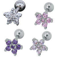 Pendiente de tuerca con forma de flor clásica para mujer, piercing para oreja, parte superior, labret, joyería para el cuerpo, 1,2x6mm, color plateado, 2 uds. - details 1