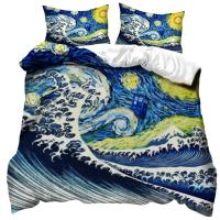 Juego de Cubierta de Edredón y Sábanas con Pintura Moderna Clásica de Van Gogh Noche Estrellada Tamaño Queen Decorativo 3 Piezas - details 13