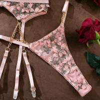 Conjunto de Sujetador con Cadena Sexy con Perspectiva de Flor Conjunto de Ropa Interior de Mujer con Brodería - details 15