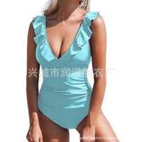 Traje de baño con cuello en V con traje de baño con cordones y borde con volantes - details 23