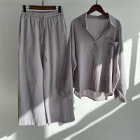 Conjunto de camisa Retro de dos piezas para mujer, pantalones sueltos de cintura alta, talla grande, 2024 - details 2