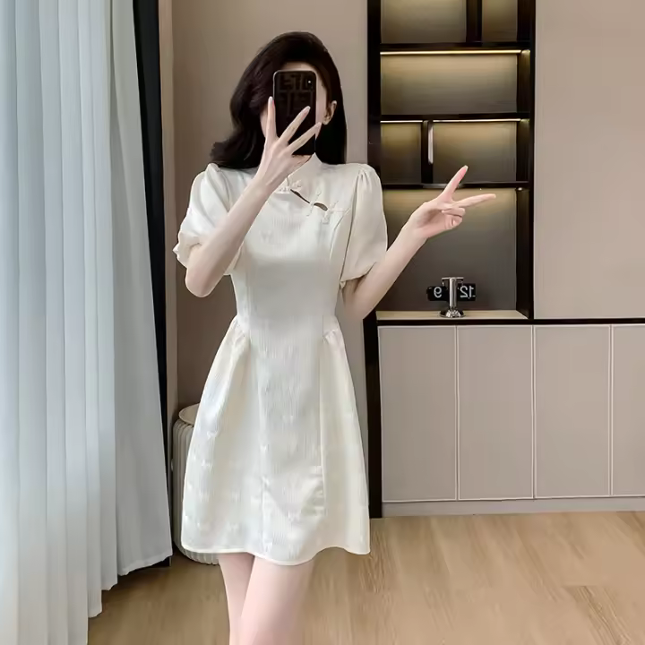 Nuevo vestido cheongsam chino mejorado para mujer, novedad de verano, estilo francés, falda ceñida a la cintura con temperamento de gama alta - 1