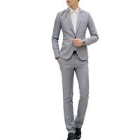 Conjunto de Traje de Negocios para Hombres de Talla Delgada 2Pcs con Blazer de Manga Larga y Traje Largo Color Sólido Estilo Primavera Otoño - details 3