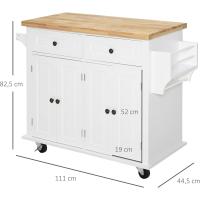 Cocina con Ruedas Carro de Cocina de Madera y Barra Lateral con 2 Cajones y 4 Puertas Blanco - details 4