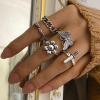 Conjunto de anillos de billar de póker de color plateado Vintage Punk para mujer Anillos de corazón gótico Hip Hop Y2k joyería de regalo masculina de moda coreana - details 28