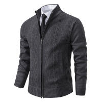 Chaquetas gruesas de moda para hombre, cárdigan con cuello levantado de lana, suéter para exteriores, tejido liso para mantener el calor, otoño e invierno - details 2