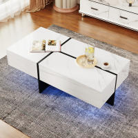 Mesa de Café de Mármol Blanco Brillo Alto Controlado por la Aplicación Muebles de Sala - details 8