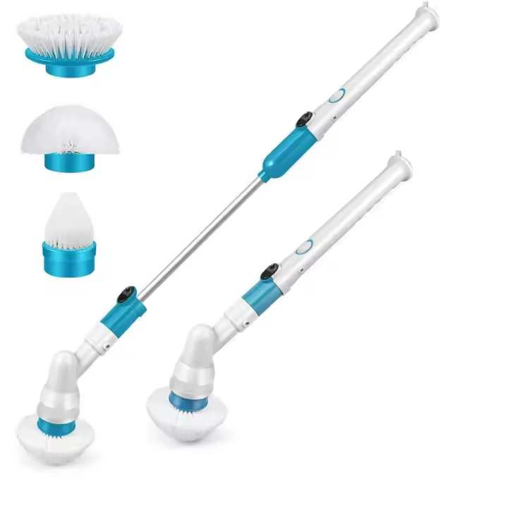 Fregadora Giratoria Eléctrica con 3 Cabezales de Cepillo Reemplazables, Mango de Extensión Ajustable para Baño, Cocina y Coche - 1