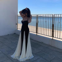 BUNO-Vestidos largos elegantes con espalda descubierta y cuello bajo para mujer, vestidos sexys sin mangas en negro y blanco, vestidos largos ajustados, novedad de 2025, batas de noche elegantes - details 7