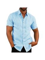 Algodón Lino Venta caliente Camisas de manga corta para hombres Verano Color sólido Cuello vuelto Estilo de playa informal Tallas grandes - details 2