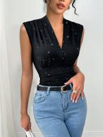 Nuevo Top Sin Mangas Brillante con Escote en V para Mujer, Top Sin Mangas Adornado con Lentejuelas - details 2
