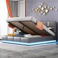 Cama de Almohada Tapizada 160 x 200cm LED, Rejilla Metálica, Caja de Cama, Doble Cama con Soporte de Cabeza Ajustable y Espacio de Almacenamiento Hidráulico Gris (Sin Colchón) - details 12