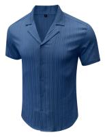 Hombre manga corta cuello cubano camisa a rayas verano casual top chaqueta - details 2