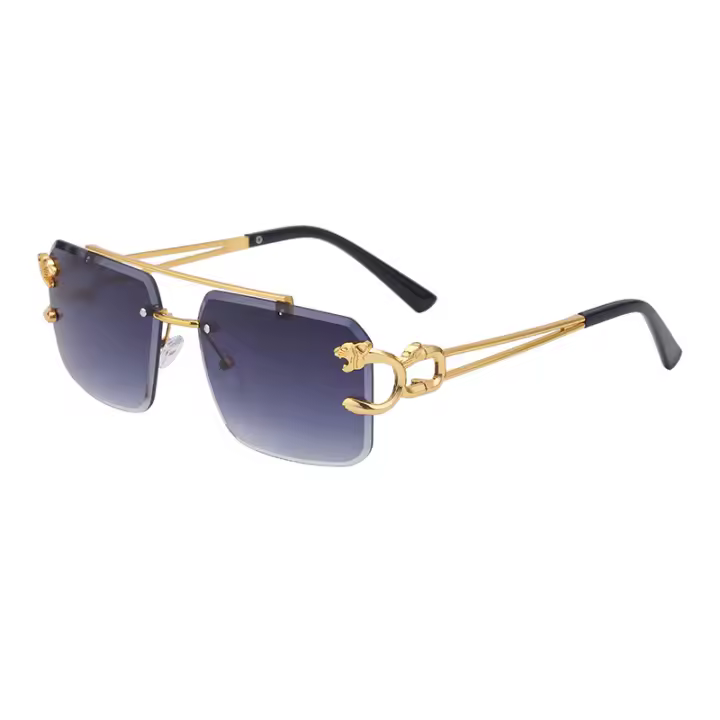 Gafas de sol sin marco con montura de leopardo a la moda, gafas de sol Retro de doble haz a la moda para mujer, gafas de sol para hombre - 1
