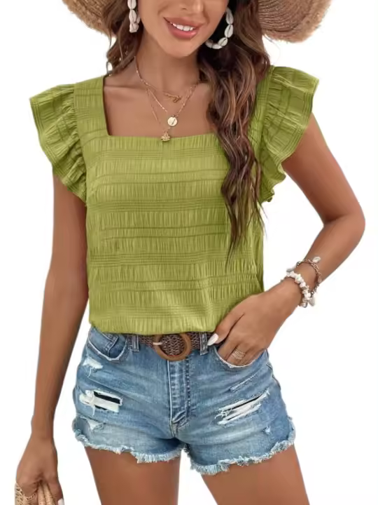 Top de Manga sin Volantes para Mujer Moderno 2024 Blusa de Estilo Simple y Chic para Altas - 1