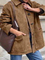 Chaqueta de ante con cuello marrón para mujer, abrigo holgado y grueso de media a larga, moda de invierno, 2024 - details 8