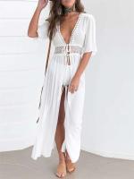 Vestido largo bohemio de playa para mujer, traje de baño de manga corta con agujeros, ropa de playa 2024 - details 1