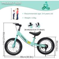 Bicicleta Sin Pedales con Freno de 2-6 años, Bici Equilibrio de 14 Pulgadas con Caballete y Timbre, Altura de Sillín Regulable, hasta 40kg, Juguetes para Niña y Niños - details 24