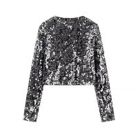 TRAFZA-Tops elegantes de otoño para mujer, blusas de manga larga con cuello redondo, lazo de lentejuelas, decoración de moda femenina, moda urbana - details 8