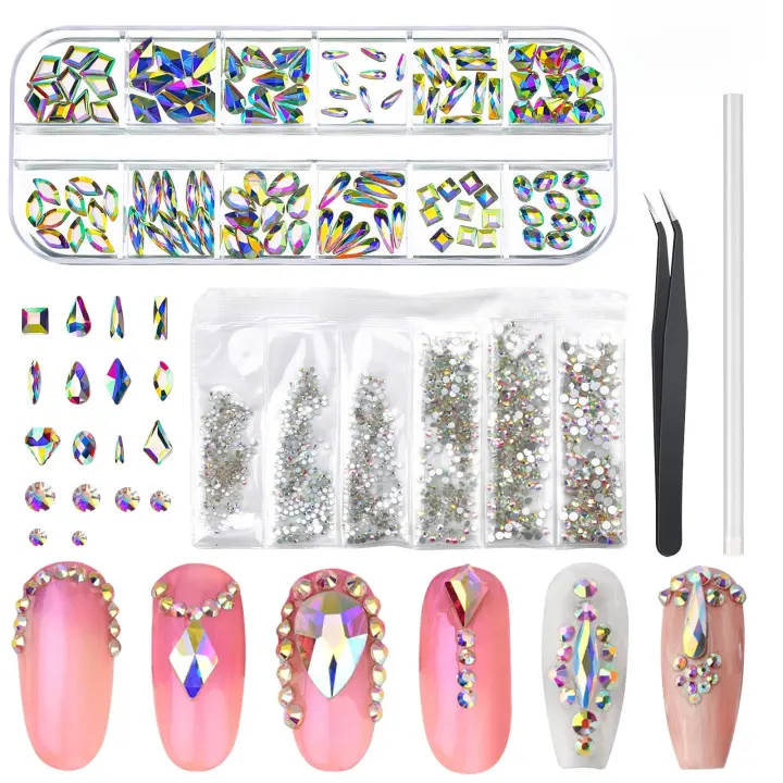 Juego de diamantes de tachuelas para decoración de uñas, gemas de uñas brillantes y diamantes 3D, dijes para uñas - 1