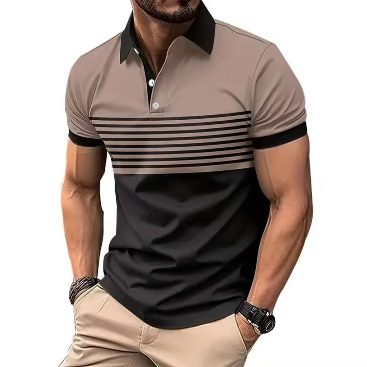 Polo de manga corta a la moda de verano para hombre con cuello abotonado, top de negocios de edición regular para hombre - 1