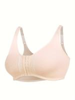Sujetador deportivo para mujer de talla grande, con cierre frontal, cuello en V, poliéster elástico, color sólido con detalles de encaje, sin relleno, soporte bajo, tejido de punto, para correr y hacer ejercicio - details 14