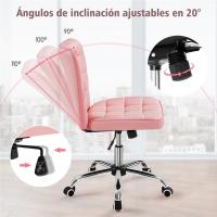 Silla de Oficina sin Reposabrazo Silla Oficina Tapizada de Cuero PU Silla con Ruedas Silla Ergonómica Base Metal Blanca - details 38