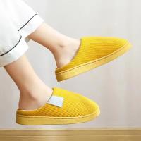 Zapatillas de casa de piel para hombre y mujer, zapatos de algodón, toboganes mullidos, pantuflas de felpa cálidas para parejas - details 2