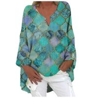 Camisa estampada informal con cuello en v para mujer, tops de moda - details 4