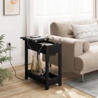 Mesita Auxiliar, Mesa de Sofá con Tablero Plegable, Compartimento Oculto y Estante de Almacenaje, Mesita Estrecha con Enchufe y Puertos USB, Ideal para Salón y Dormitorio, Blanco, 0001CHJ - details 11