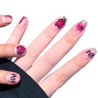 Uñas Artificiales Reutilizables de Color Nude Cortas Cuadradas con Pegamento para Mujeres y Niñas - details 0