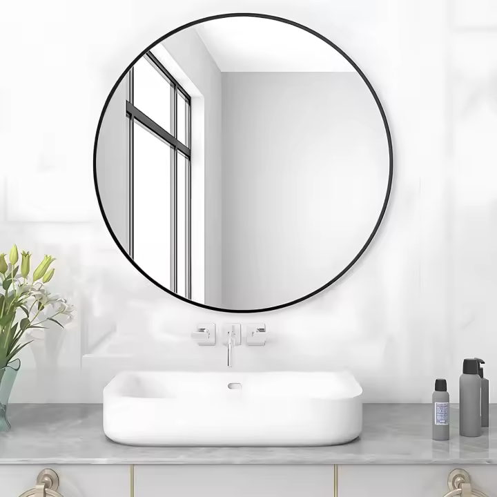 MEESALISA Lisa Espejo de baño Redondo 70 x 70 cm sin iluminación, Espejo de Pared Redondo 700 mm con Marco de Metal Negro Mate, Borde Negro, Vestíbulo, Dormitorio, salón, Decorativo - 1