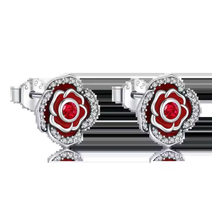 Pendientes de plata pura con forma de corazón rojo y rosa para mujer, joyería de moda para mujer, regalos del Día de San Valentín - 1