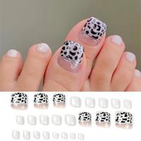 Juego De 24 Piezas Uñas Postizas De Acrílico Con Borde Blanco Y Flor Artísticas Para Pies Uñas Press on Removibles Para Fiestas - details 18