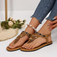 Sandalias informales transpirables planas para mujer, versátiles, a la moda, con cuentas, estilo étnico, de talla grande, novedad de verano - details 7