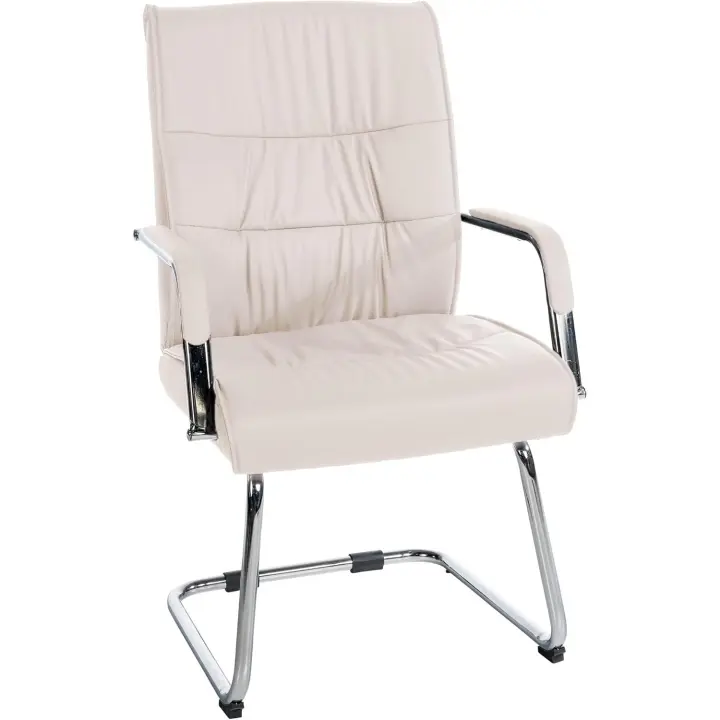 Silla Estilo Cantilever Sievert Tapizada En Cuero Sintético I Silla De Conferencias con Reposabrazos I Silla De Oficina Sin Ruedas, Color:Blanco - 1