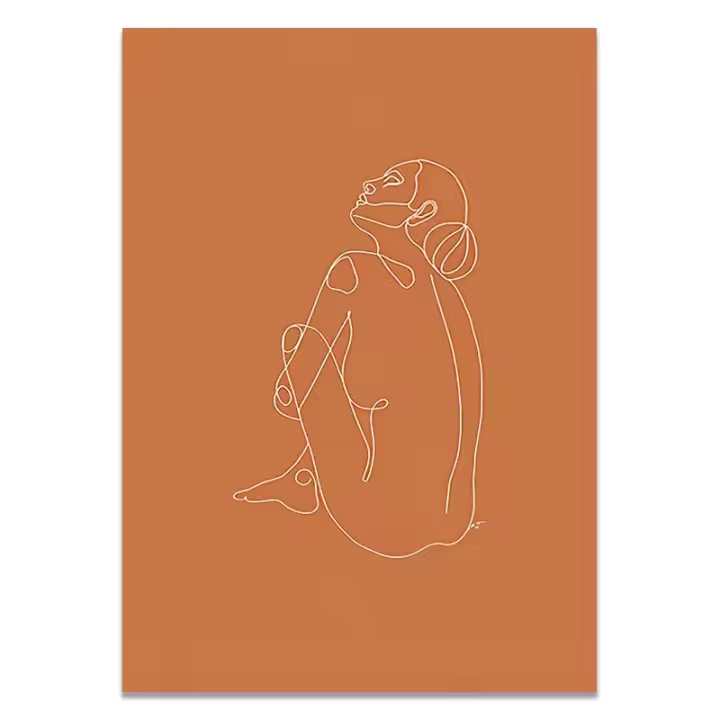 Arte de pared naranja quemado abstracto, pintura en lienzo, terracota, Arco Iris, minimalista, dibujo de una línea, carteles, impresiones bohemias, decoración del hogar - 1