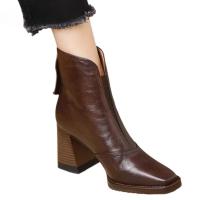 Botines de cuero de felpa para mujer, botas de barco cálidas con tacón y cremallera - details 1