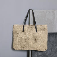 Bolso de playa de verano para mujer bolso de ratán tejido hecho a mano paja de gran capacidad bolso de hombro de cuero para mujer nuevo bohemio - details 23