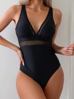 Bañador ajustado de una pieza para mujer, traje de baño adelgazante de Color sólido, alta elasticidad, ropa de vacaciones en la playa - details 1