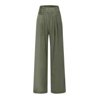 Pantalones largos sueltos de lino y algodón de pierna ancha para mujer con cintura elástica informal de primavera y verano - details 29