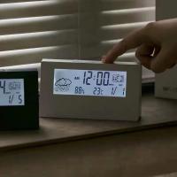 Reloj Despertador Eléctrico de Escritorio LCD Moderno Blanco, Calendario, Temperatura Digital, Operado por Batería - details 4