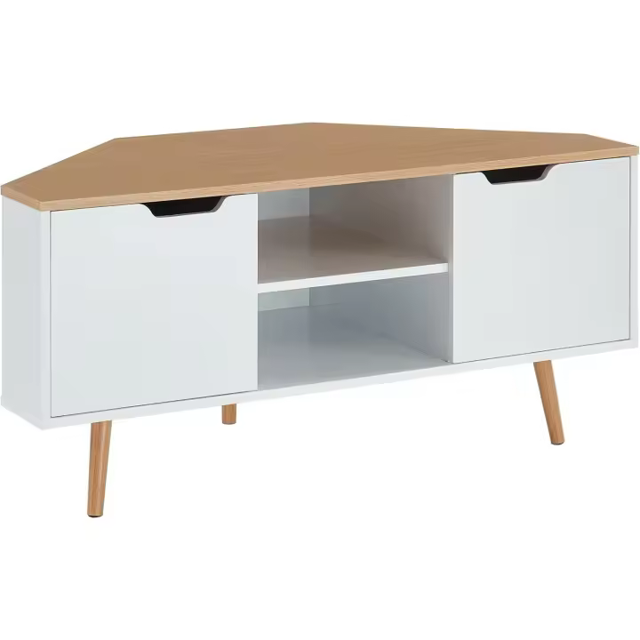 Mueble de TV, Cloruro de polivinilo, Roble y Blanco, L115cm - 1
