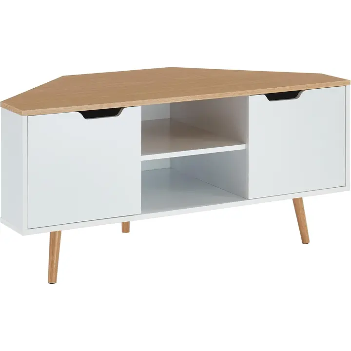Mueble de TV, Cloruro de polivinilo, Roble y Blanco, L115cm - 1