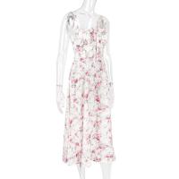 Vestido Midi bohemio de verano con tirantes finos y abertura en el muslo, vestido con lazo en la parte delantera, estampado liso, sin mangas, Vintage, vestidos de playa - details 11